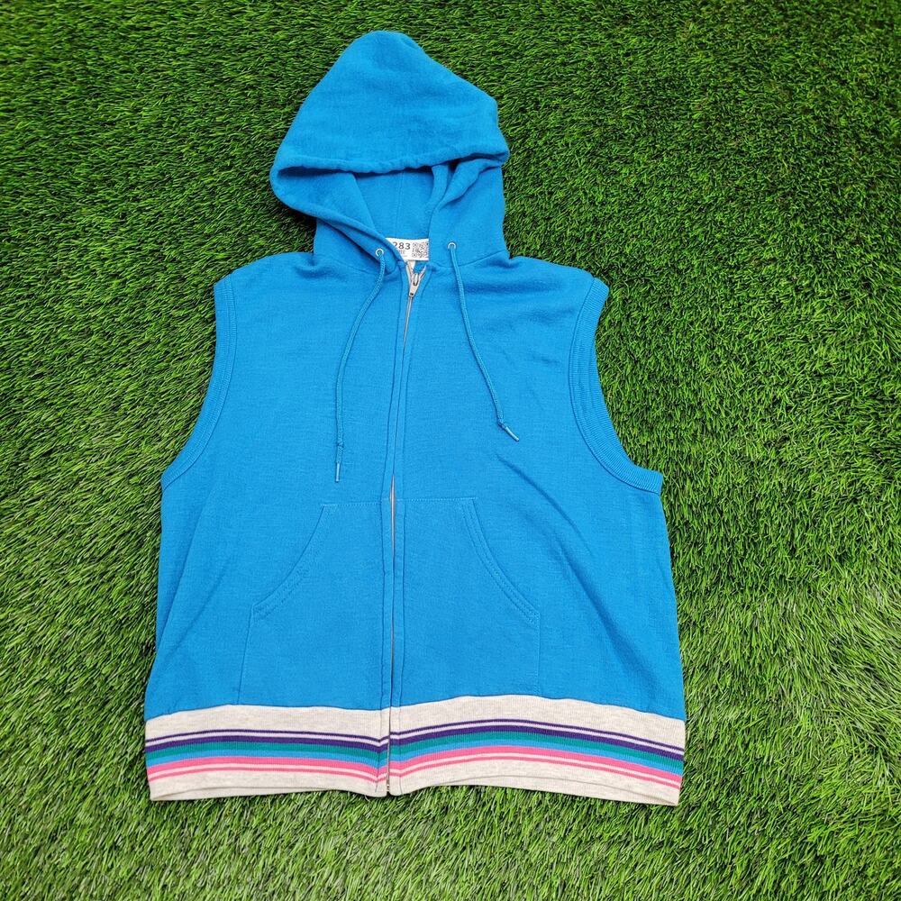 Vintage 90s MOD Blank Zip Hoodie Women Medium 20x21 Blue USA